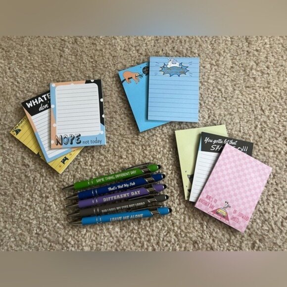 Funny Notepad & Pen Set – 8 Mini Sarcastic Notepads + 5 Pens - Picture 1 of 6